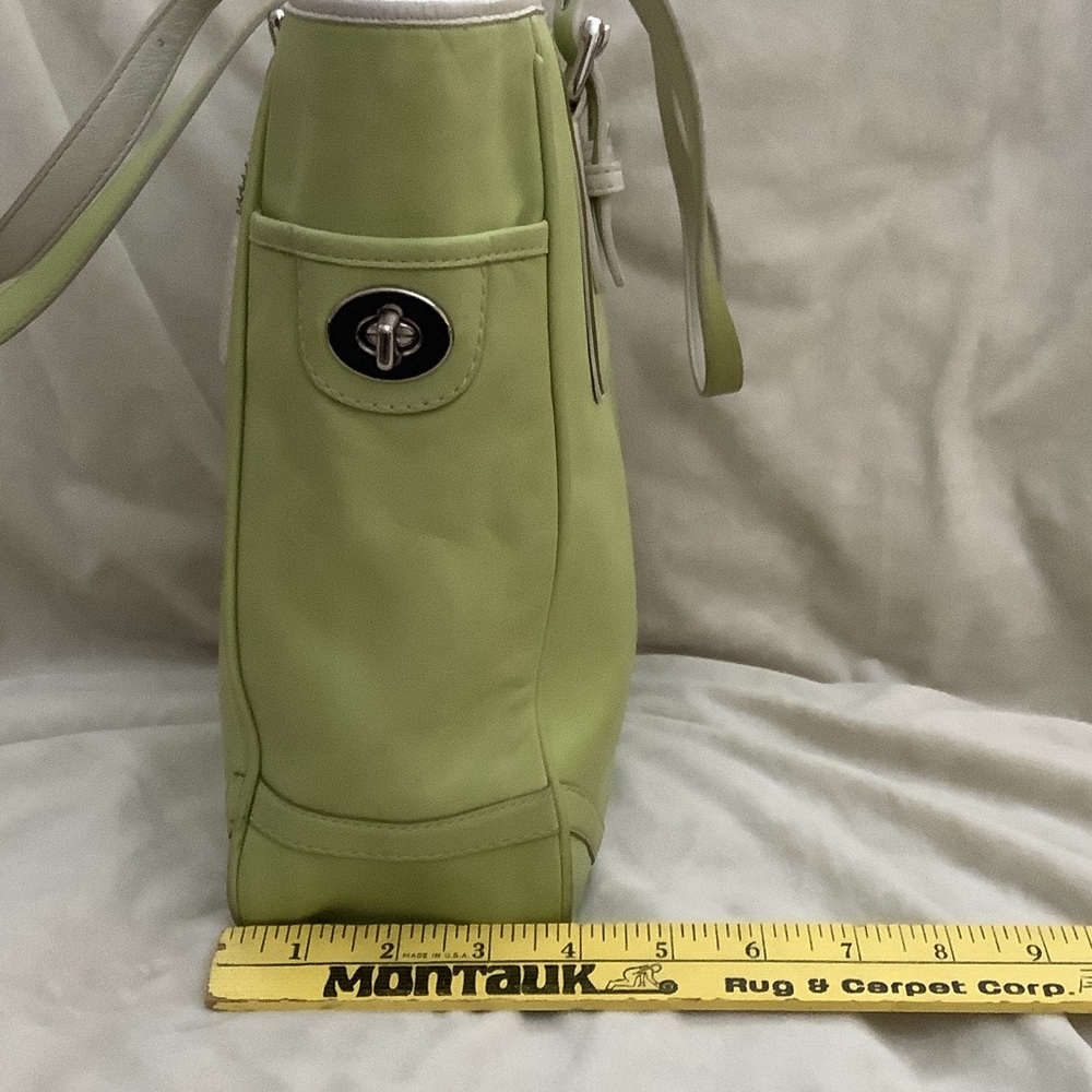 Coach Lime Green Tote Bag with bone Accents - Picture 4 of 6